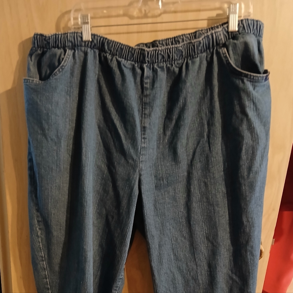 Chic Women’s Plus Size 26W Average Jeans Pull On Elastic Waist Side Pockets Blue